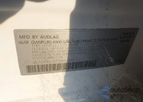 2008 Audi A4 3.2 из США, поврежденный, VIN WAUDH78EX8A166712